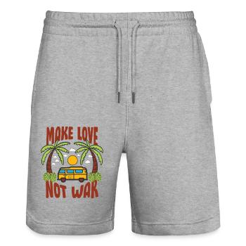 Make Love Not War Flower Power Hippie - Stanley/Stella Trainer Unisex Organic Jogging Shorts - heather grey - Front - Nik (191cm) & Marisol (170cm)