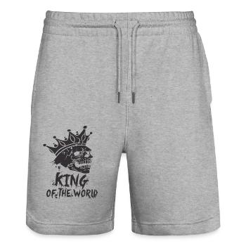Skull and crossbones with crown King of the World - Stanley/Stella Trainer Unisex Organic Jogging Shorts - heather grey - Front - Nik (191cm) & Marisol (170cm)
