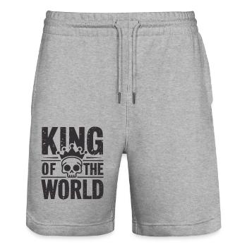 Skull and crossbones with crown King of the World - Stanley/Stella Trainer Unisex Organic Jogging Shorts - heather grey - Front - Nik (191cm) & Marisol (170cm)