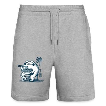 Kawaii Frog with Ramen Noodles Ukiyo-e Japanese - Stanley/Stella Trainer Unisex Organic Jogging Shorts - heather grey - Front - Nik (191cm) & Marisol (170cm)