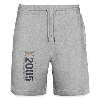 Limited Edition 2005 Birthday Strength and Honor - Stanley/Stella Trainer Unisex Organic Jogging Shorts - heather grey - Front - Nik (191cm) & Marisol (170cm)