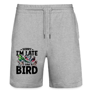 Désolé, je suis en retard, j’ai vu un oiseau Birdbirder Birdwatcher - Short de jogging bio TRAINER Stanley/Stella unisexe - gris chiné - Devant - Nik (191cm) & Marisol (170cm)