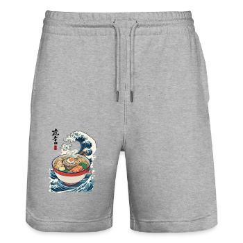 Ramen Ukiyo-E Wellen Retro Japanisch Streetwear - Stanley/Stella Unisex Bio Joggingshorts Trainer  - Grau meliert - Vorne - Nik (191cm) & Marisol (170cm)