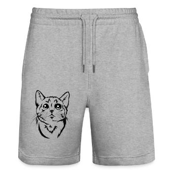 Cute Cat Portrait - Animal Lover Design - Stanley/Stella Trainer Unisex Organic Jogging Shorts - heather grey - Front - Nik (191cm) & Marisol (170cm)