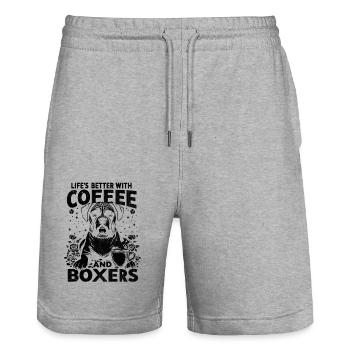 La vie est meilleure avec le café et les boxers Caffeine - Short de jogging bio TRAINER Stanley/Stella unisexe - gris chiné - Devant - Nik (191cm) & Marisol (170cm)