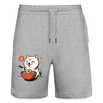 Ramen Noodles Love Shiba Dog Japan Retro Ukiyo-E - Stanley/Stella Trainer Unisex Organic Jogging Shorts - heather grey - Front - Nik (191cm) & Marisol (170cm)