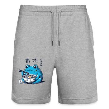 Kawaii Ramen Frog Ukiyo-E Retro Aesthetic - Stanley/Stella Trainer Unisex Organic Jogging Shorts - heather grey - Front - Nik (191cm) & Marisol (170cm)