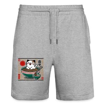 Ramen Japonais Cat Ukiyo-E Streetwear - Short de jogging bio TRAINER Stanley/Stella unisexe - gris chiné - Devant - Nik (191cm) & Marisol (170cm)