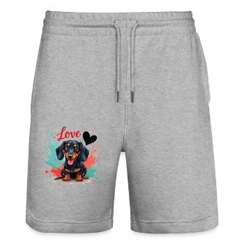 Dackel Hund Love Dackel Hundefreunde Tierliebhaber - Stanley/Stella Unisex Bio Joggingshorts Trainer  - Grau meliert - Vorne - Nik (191cm) & Marisol (170cm)