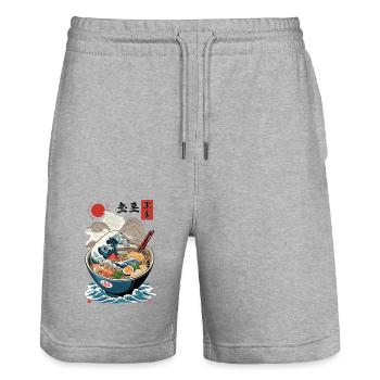 Ramen Noodles Ukiyo-E Japanese Retro Streetwear - Stanley/Stella Trainer Unisex Organic Jogging Shorts - heather grey - Front - Nik (191cm) & Marisol (170cm)