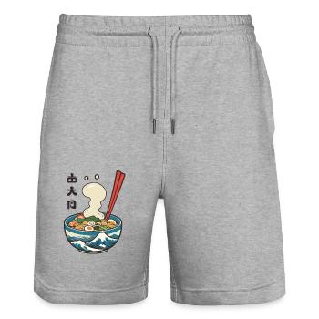 Japanese Ramen Ukiyo-E Retro Aesthetic Design - Stanley/Stella Trainer Unisex Organic Jogging Shorts - heather grey - Front - Nik (191cm) & Marisol (170cm)