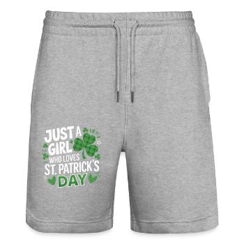 Just a Girl Who Loves St. Patrick's Day Shamrock - Stanley/Stella Trainer Unisex Organic Jogging Shorts - heather grey - Front - Nik (191cm) & Marisol (170cm)