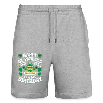 St. Patrick’s Day Birthday Cake Shamrock Men Women - Stanley/Stella Unisex Bio Joggingshorts Trainer  - Grau meliert - Vorne - Nik (191cm) & Marisol (170cm)