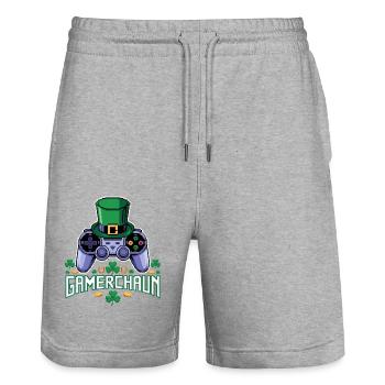 Gamerchaun Shamrock St Patrick's Day Leprechaun - Stanley/Stella Unisex Bio Joggingshorts Trainer  - Grau meliert - Vorne - Nik (191cm) & Marisol (170cm)