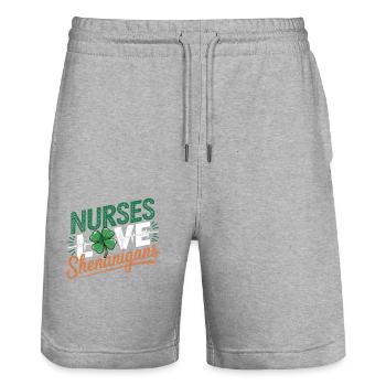 Nurses Heartbeat Love Shenanigans St. Patrick's - Stanley/Stella Unisex Bio Joggingshorts Trainer  - Grau meliert - Vorne - Nik (191cm) & Marisol (170cm)