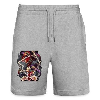 Raijin God of Thunder - Stanley/Stella Trainer Unisex Organic Jogging Shorts - heather grey - Front - Nik (191cm) & Marisol (170cm)