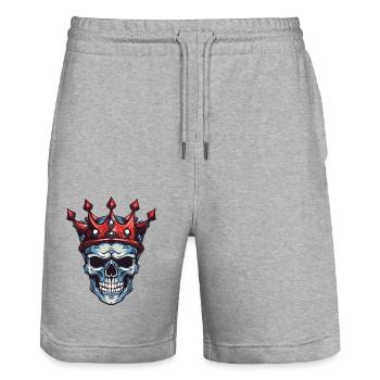 Skull King Crown - Stanley/Stella Trainer Unisex Organic Jogging Shorts - heather grey - Front - Nik (191cm) & Marisol (170cm)