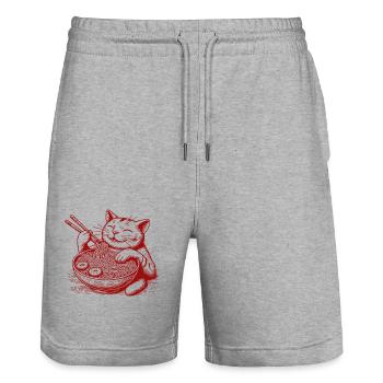 Ramen Noodles Kawaii Cat Streetwear Japonais - Short de jogging bio TRAINER Stanley/Stella unisexe - gris chiné - Devant - Nik (191cm) & Marisol (170cm)