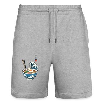 Ramen Ukiyo-e Retro Japanese Aesthetic - Stanley/Stella Trainer Unisex Organic Jogging Shorts - heather grey - Front - Nik (191cm) & Marisol (170cm)