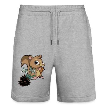 Animaux de la forêt Printemps Écureuil Perce-neige - Short de jogging bio TRAINER Stanley/Stella unisexe - gris chiné - Devant - Nik (191cm) & Marisol (170cm)