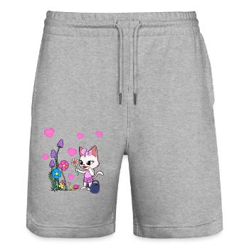 Nature Jardin Chat Été Chats Enfants - Short de jogging bio TRAINER Stanley/Stella unisexe - gris chiné - Devant - Nik (191cm) & Marisol (170cm)