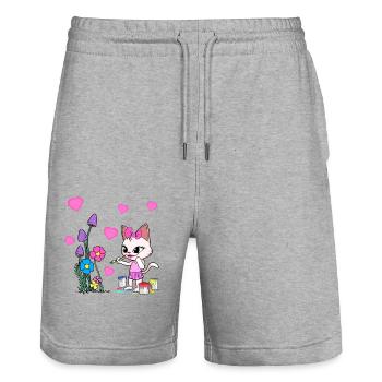 Cat Colorful Spring Flowers Flowers Painting Children - Stanley/Stella Trainer Unisex Organic Jogging Shorts - heather grey - Front - Nik (191cm) & Marisol (170cm)