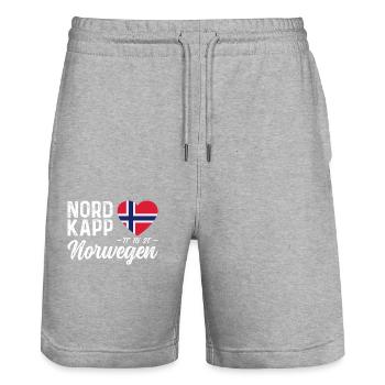 Norvège Norvège Coordonnées Norvège Drapeau Cap Nord - Short de jogging bio TRAINER Stanley/Stella unisexe - gris chiné - Devant - Nik (191cm) & Marisol (170cm)