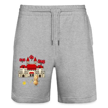 Erdnuss Traumhaus Immobilie Glückwunsch Haus - Stanley/Stella Unisex Bio Joggingshorts Trainer  - Grau meliert - Vorne - Nik (191cm) & Marisol (170cm)