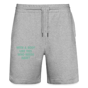 With A Body Like This Who Needs Hair Bald Man - Stanley/Stella Trainer Unisex Organic Jogging Shorts - heather grey - Front - Nik (191cm) & Marisol (170cm)
