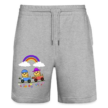 Pâques Poussins Boîtes Course Enfants Bébé Enfant - Short de jogging bio TRAINER Stanley/Stella unisexe - gris chiné - Devant - Nik (191cm) & Marisol (170cm)