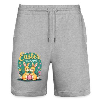 Pâques est là – Doux lapins de Pâques avec œuf de Pâques - Short de jogging bio TRAINER Stanley/Stella unisexe - gris chiné - Devant - Nik (191cm) & Marisol (170cm)