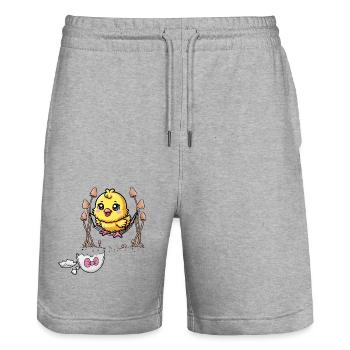 Chick Easter Kids Child Eggshell Baby Chicken - Stanley/Stella Trainer Unisex Organic Jogging Shorts - heather grey - Front - Nik (191cm) & Marisol (170cm)
