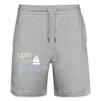 Lebe Liebe Segel Skipper Kapitän Segeln & Segler - Stanley/Stella Unisex Bio Joggingshorts Trainer  - Grau meliert - Vorne - Nik (191cm) & Marisol (170cm)