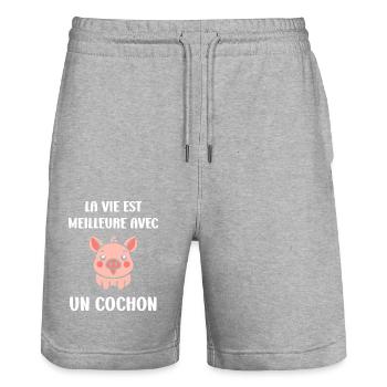 cochon - Short de jogging bio TRAINER Stanley/Stella unisexe - gris chiné - Devant - Nik (191cm) & Marisol (170cm)