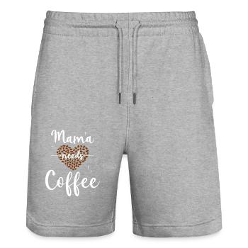 Mama needs Coffee Mütter Kaffeetrinker Kaffee Mama - Stanley/Stella Unisex Bio Joggingshorts Trainer  - Grau meliert - Vorne - Nik (191cm) & Marisol (170cm)
