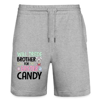 Échangera son frère contre des bonbons de Pâques - Short de jogging bio TRAINER Stanley/Stella unisexe - gris chiné - Devant - Nik (191cm) & Marisol (170cm)