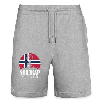 Norvège Norvège Norge Coordonnées Cap Nord - Short de jogging bio TRAINER Stanley/Stella unisexe - gris chiné - Devant - Nik (191cm) & Marisol (170cm)
