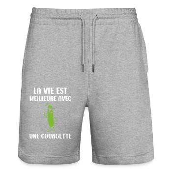 Zucchini Humor - Stanley/Stella Trainer Unisex Organic Jogging Shorts - heather grey - Front - Nik (191cm) & Marisol (170cm)