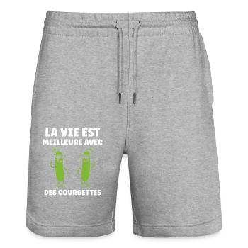 Zucchini Humor - Stanley/Stella Trainer Unisex Organic Jogging Shorts - heather grey - Front - Nik (191cm) & Marisol (170cm)