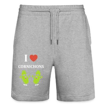Humour Cornichon - Short de jogging bio TRAINER Stanley/Stella unisexe - gris chiné - Devant - Nik (191cm) & Marisol (170cm)