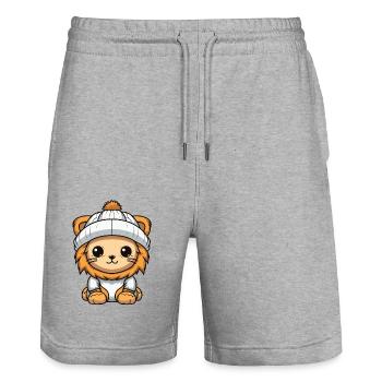 Lion Hiver Animal Bébé Bande Dessinée - Short de jogging bio TRAINER Stanley/Stella unisexe - gris chiné - Devant - Nik (191cm) & Marisol (170cm)