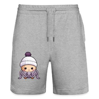 Oktopus Winter Tier Baby Comic - Stanley/Stella Unisex Bio Joggingshorts Trainer  - Grau meliert - Vorne - Nik (191cm) & Marisol (170cm)