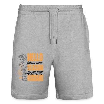 Amoureux des plantes Jardinage Mari Femme - Short de jogging bio TRAINER Stanley/Stella unisexe - gris chiné - Devant - Nik (191cm) & Marisol (170cm)