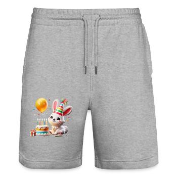 Bunny Kid Celebrating Birthday - Stanley/Stella Unisex Bio Joggingshorts Trainer  - Grau meliert - Vorne - Nik (191cm) & Marisol (170cm)