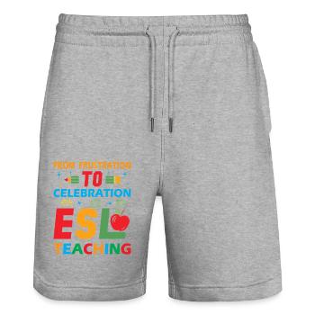 ESL-Lehrer ESL Unterricht - Stanley/Stella Unisex Bio Joggingshorts Trainer  - Grau meliert - Vorne - Nik (191cm) & Marisol (170cm)