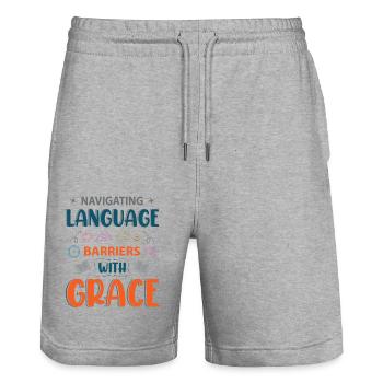 ESL-Lehrer ESL Unterricht - Stanley/Stella Unisex Bio Joggingshorts Trainer  - Grau meliert - Vorne - Nik (191cm) & Marisol (170cm)