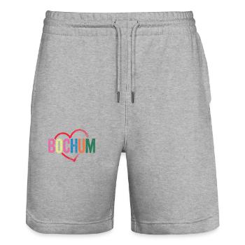 Bochum Herz Bunt - Stanley/Stella Unisex Bio Joggingshorts Trainer  - Grau meliert - Vorne - Nik (191cm) & Marisol (170cm)
