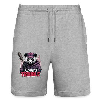 Gangster Panda Panda Panda Bear Pandas - Stanley/Stella Trainer Unisex Organic Jogging Shorts - heather grey - Front - Nik (191cm) & Marisol (170cm)