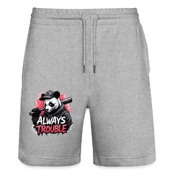 Gangster Panda Panda Panda Bear Pandas - Stanley/Stella Trainer Unisex Organic Jogging Shorts - heather grey - Front - Nik (191cm) & Marisol (170cm)