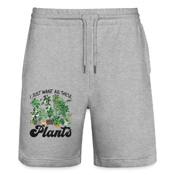 Plant Lover Gardening I Just Want - Stanley/Stella Unisex Bio Joggingshorts Trainer  - Grau meliert - Vorne - Nik (191cm) & Marisol (170cm)